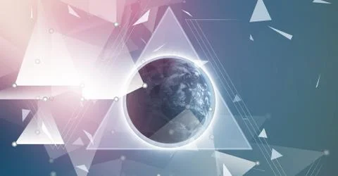 Triangular polygon shapes coalescing background with planet earth Illustrazione stock