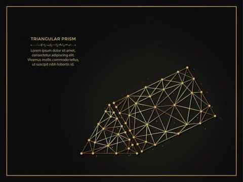 Triangular prism golden abstract illustration on dark background. Geometric s Stock Illustration