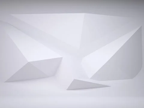 Triangular prism sculpture is being displayed in minimalistic 3D render with Stock Illustration