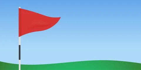Triangular red flag against a blue sky and green field background 스톡 일러스트
