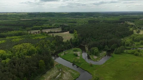 Triangular River Meander – High Altitude Forward Aerial Establishing Flight Stock Footage 335221872
