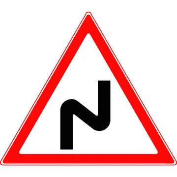 Triangular road sign, double right turn. Vector image. 스톡 일러스트