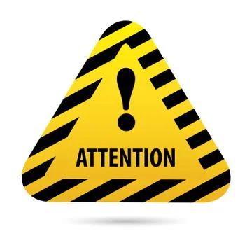 Triangular road sign with exclamation mark on yellow background. Stock Illustration