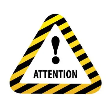 Triangular road sign with exclamation mark on yellow background. Stock Illustration