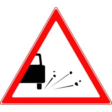 Triangular road sign, gravel ejection. Vector image. Illustrazione stock