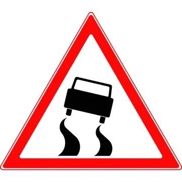 Triangular road sign, slippery road. Vector image. Stock Illustration
