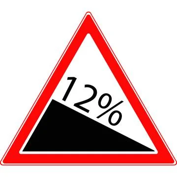 Triangular road sign, steep descent. Vector image. Stock Illustration