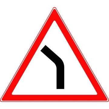 Triangular road sign, turn left. Vector image. Stock Illustration