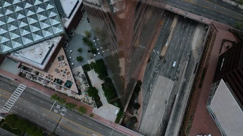 Triangular rooftop and streets of Los Angeles aerial top view Stock Footage 314422423