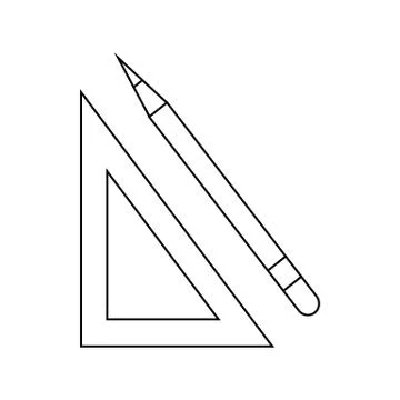 Triangular ruler and pencil icon, outline style Stock Illustration