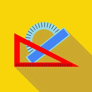 Triangular ruler and protractor icon, flat style Stock Illustration