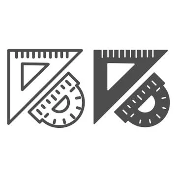 Triangular ruler and protractor line and solid icon, stationery concept 스톡 일러스트