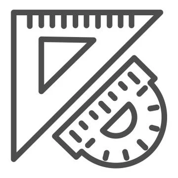 Triangular ruler and protractor line icon, stationery concept, measuring and Illustrazione stock