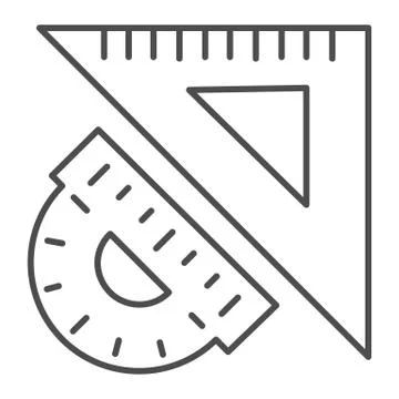 Triangular ruler and protractor thin line icon, stationery concept, measuring Stock Illustration
