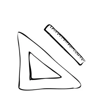 A triangular ruler and a simple ruler on a white isolated background. School Stock Illustration