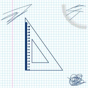Triangular ruler line sketch icon isolated on white background. Straightedge Illustrazione stock