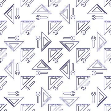 Triangular Ruler with Wrench vector concept outline seamless pattern Stock Illustration