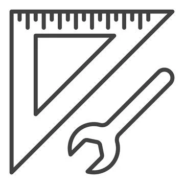 Triangular Ruler with Wrench vector concept thin line icon 스톡 일러스트