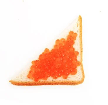 Triangular sandwich with butter and red caviar top view Stock Photos