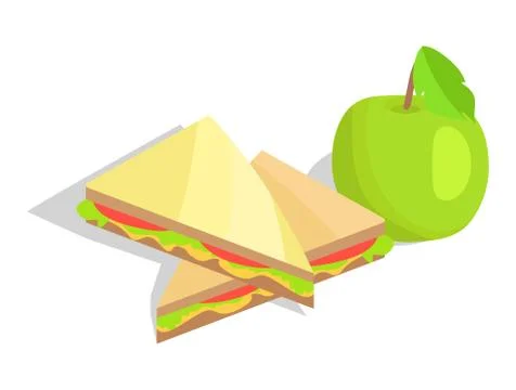 Triangular Sandwich with Lettuce and Green Apple Stock Illustration
