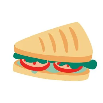 Triangular sandwich with lettuce, tomatoes and cheese. Sandwich, school snack Illustrazione stock