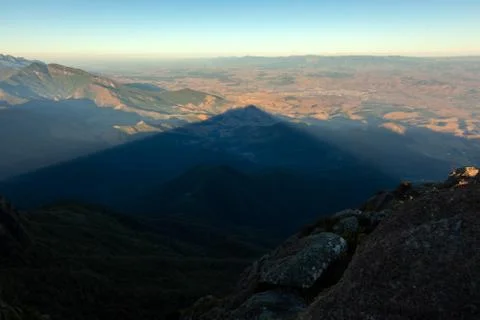Triangular shadows of a mountain seen from the summit in mantiqueira range -  Stock Photos