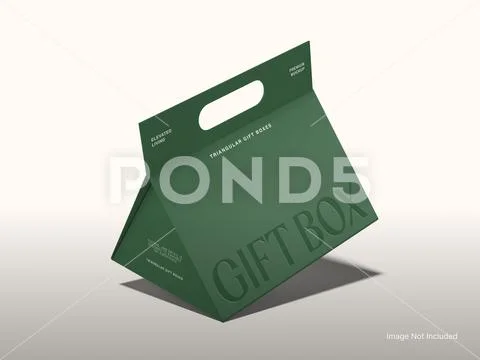 Triangular Shape Box Mockup 3D Packaging Gift Box with Handle PSD Template