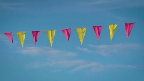 The triangular shape buntings on the street Stock Footage 80624307