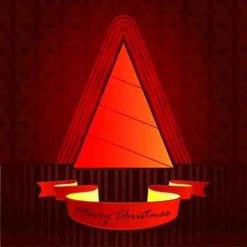 Triangular shape designed red brown christmas tree vector card illustration イラスト素材