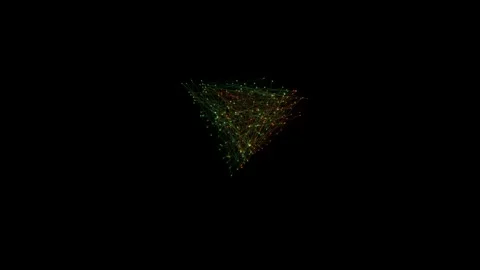 Triangular shape rotates, emitting light, against black background Stock Footage 329299497