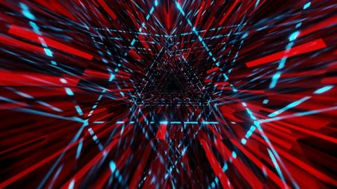 Triangular shape tunnel. 4k seamless looped animation. Fly through mirror tunnel Stock Footage 228651478