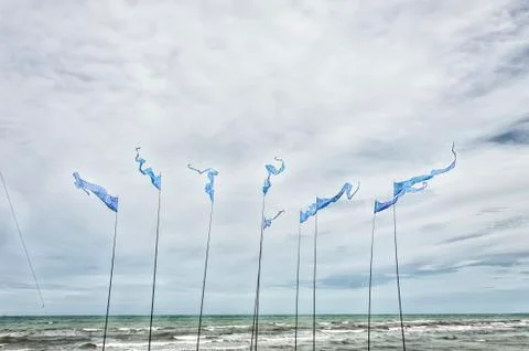 Triangular shape waving flags Stock Photos