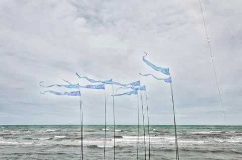 Triangular shape waving flags Stock Photos