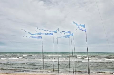 Triangular shape waving flags Stock Photos