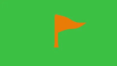 Triangular shaped orange pennant or flag moving on a green background. Stock Footage 220500015