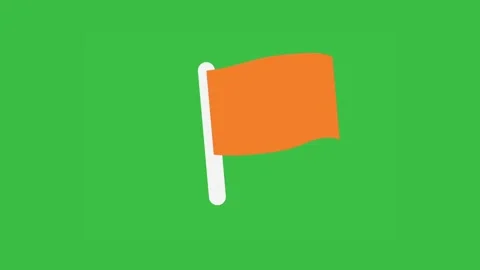 Triangular shaped orange pennant or flag moving on a green background Stock Footage 220500035