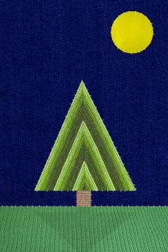 Triangular shaped tree and moon Stock Illustration
