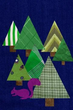 Triangular shaped trees and squirrel Illustrazione stock