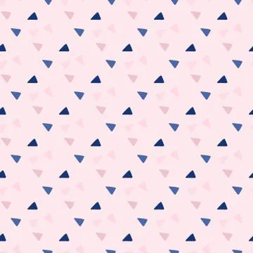 Triangular shapes seamless pattern. Blue and lilac geometric elements on pink Stock Illustration