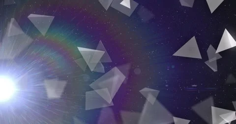 Triangular shards drifting then fanning across space, left lens flare driving Stock Footage 328331133