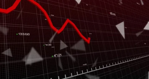 On triangular shards entering frame neon red jagged line tracing grid updating Stock Footage 330078427