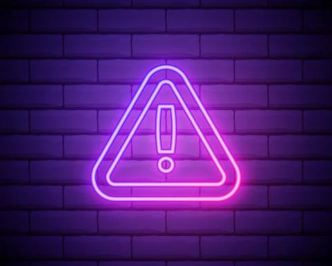 Triangular sign with exclamation point neon icon. Elements of web set. Simple Stock Illustration