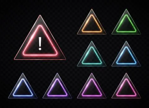 Triangular signs set on transparent background. Ilustração Stock