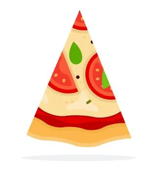 Triangular slice of Margherita Pizza flat icon vector isolated Stock Illustration