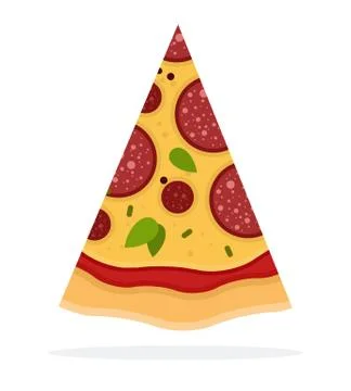 Triangular slice of Pepperoni Pizza flat icon vector isolated Stock Illustration