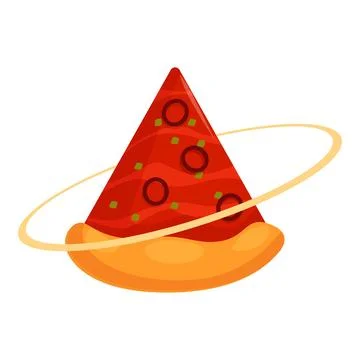 Triangular slice of pizza rotating like a planet with ring 스톡 일러스트