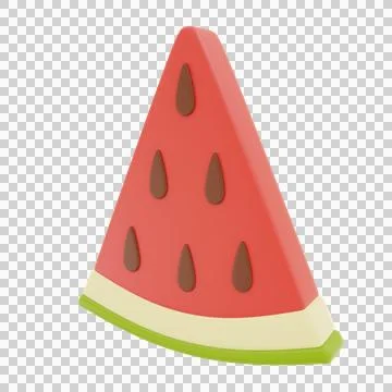 Triangular slice of red watermelon on green background. PNG. 3D rendering Stock Photos