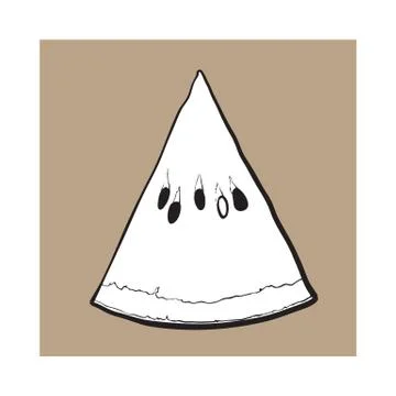 Triangular slice of ripe watermelon, sketch style vector illustration Stock Illustration