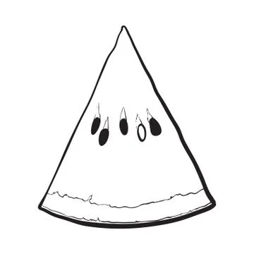 Triangular slice of ripe watermelon, sketch style vector illustration Stock Illustration