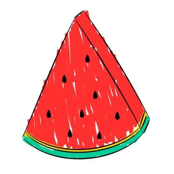 Triangular slice of watermelon. Vector drawing that simulates drawing with a  Stock Illustration